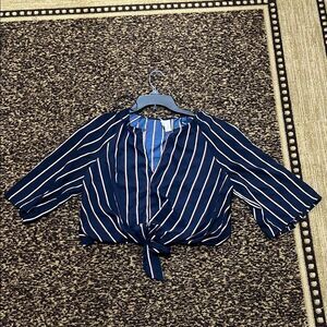 Blue Striped Button-Down Top | Soft Stretch | Casual Chic